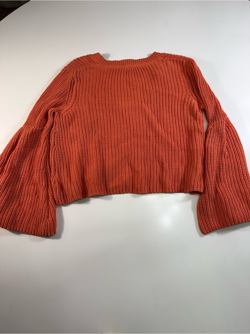 Free People 100% Cotton Coral V-Neck Bell Sleeve Sweater - Picture 7 of 7